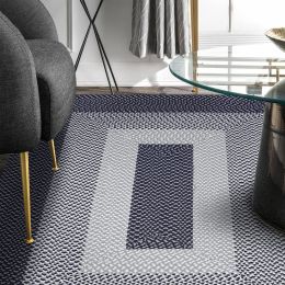 Area Rug Hand Woven Premium Cotton Material Eco Friendly Braid Craft Beautiful Carpet Non-Slip Durable Comfortable for Living Room Bedroom Home Decora (Color: Deep Blue, size: 4.6' x 6.6')