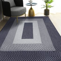 Area Rug Hand Woven Premium Cotton Material Eco Friendly Braid Craft Beautiful Carpet Non-Slip Durable Comfortable for Living Room Bedroom Home Decora (Color: Deep Blue, size: 3' x 5')