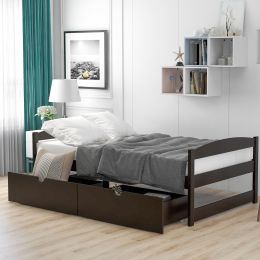 Twin size platform bed, with two drawers (Color: Espresso)