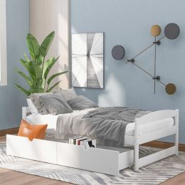 Twin size platform bed, with two drawers (Color: White)