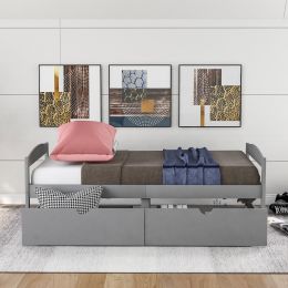 Twin size platform bed, with two drawers (Color: Gray)