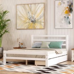 Wood platform bed with two drawers, twin (Color: White, size: Full)