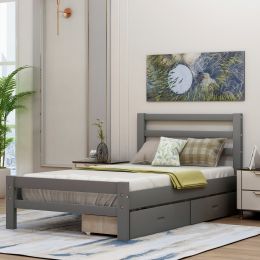 Wood platform bed with two drawers, twin (Color: Gray, size: Twin)