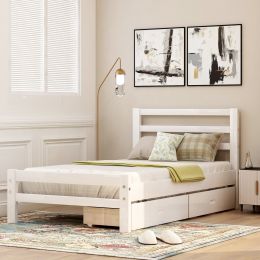 Wood platform bed with two drawers, twin (Color: White, size: Twin)