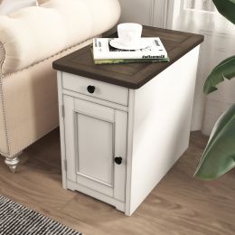 ON-TREND Retro Stylish Nightstand, Two-tone Classic Vintage Livingroom End Table Side Table with USB Ports and One Multifunctional Drawer with cup hol (Color: Antique Gray)