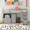 Twin Size Loft Bed with Multifunctional Movable Built-in Desk and and Staircase