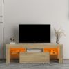 TV Stand with LED RGB Lights,Flat Screen TV Cabinet, Gaming Consoles - in Lounge Room, Living Room and Bedroom,Rustic oak