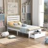 Twin Size Platform Bed with Drawer, Gray