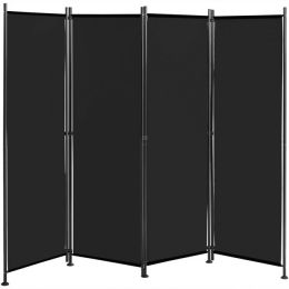 4-Panel Room Divider Folding Privacy Screen with Adjustable Foot Pads (Color: Black)