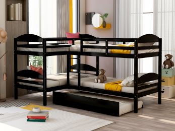 Twin L-Shaped Bunk bed with Trundle (Color: Espresso)