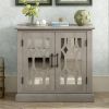 Accent Storage Cabinet Wooden Cabinet with Decorative Mirror Door, Modern Sideboard for Entryway, Living Room, Bedroom