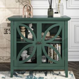 Accent Storage Cabinet Wooden Cabinet with Decorative transparent Door, Modern Sideboard for Entryway, Living Room, Bedroom (Color: Navy green)