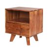 DunaWest 22 Inch Acacia Wood Bedside Table, 1 Drawer, 1 Cubby, Grain Details, Warm Brown