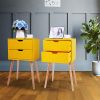 Set of 2 Wooden Modern Nightstand with 2 Drawers and 4 Solid Splayed Legs, Living Room Bedroom Furniture