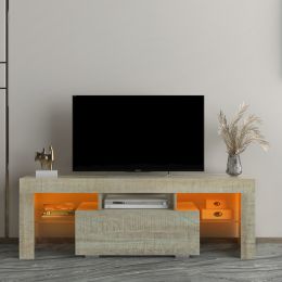 TV Stand with LED RGB Lights,Flat Screen TV Cabinet, Gaming Consoles - in Lounge Room, Living Room and Bedroom, GREY OAK (Default: Default)