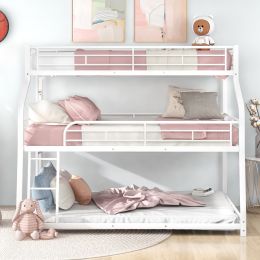 Bunk Bed with Long and Short Ladder and Full-Length Guardrails (Color: White)