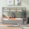 Stairway Twin-Over-Twin Bunk Bed with Three Drawers for Bedroom, Dorm - Gray