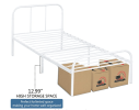 13" Twin Metal Bed Frame with Headboard Platform Foundation White Steel Slat