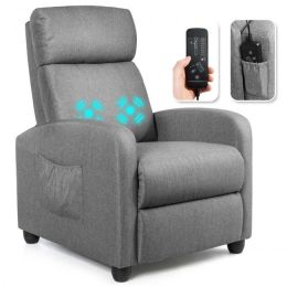 Recliner Sofa Wingback Chair with Massage Function (Color: Gray)