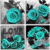 Canvas Wall Art Teal Blue Rose Painting Bathroom Accessories,Black and White Wall Art Flower Pictures Canvas Print Artwork for Living Room Bedroom Hom