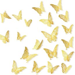 60Pcs 3D Gold Butterfly Wall Decor Stickers 5 Styles Removable Butterfly Decorations 3D Butterfly Stickers Wall Decals for Festival Party Wedding Home (Color: Gold)