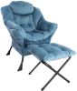 Accent Chair Lazy Reclining Leisure Chair with Removable Metal Legs and High-Density Foam, Comfy Upholstered Single Sofa Chair With Ottoman for Living