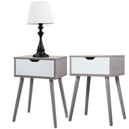 Nightstand, Modern End Table with Drawer, Wooden Side Table for Living Room and Bedroom, Home Furniture (Color: cement gray 2 pcs)