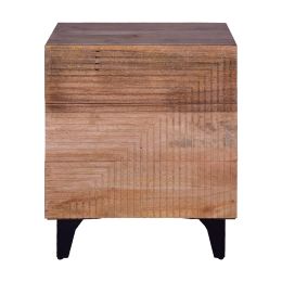 Dunawest Kai 30.5 Inch Mango Wood Nightstand Chest Cabinet with 3 Drawers and Embossed Geometric Design, Natural Brown (Default: Default)