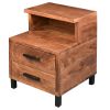 Dunawest 22 Inch Acacia Wood Nightstand, Bedside Table with 2 Drawers and Open Cubby, Walnut Brown