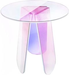 Acrylic Rainbow Color Coffee Table, Iridescent Glass End Table Round Side Table Modern Accent TV Table for Living Bed Room Decoration (Color: acrylic coffee table)