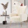 Velvet Accent Chair, Wingback Arm Chair with Gold Legs, Upholstered Single Sofa for Living Room Bedroom, White