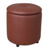 Round Storage Ottoman Faux Leather Upholstered Footrest Stool for the Living Room Bedroom