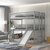 Triple Bed with Built-in Ladder and Slide , Triple Bunk Bed with Guardrails