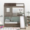 Twin Over Twin Bunk Bed with Two Storage Drawers and Slide, House-Shaped Wood Bunk Bed