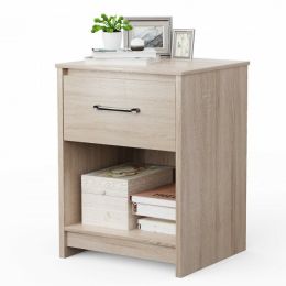 Wooden End Side Table Nightstand with Drawer Storage Shelf (Color: Natural)