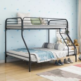 Heavy Duty Twin-Over-Full Metal Bunk Bed, Easy Assembly with Enhanced Upper-Level Guardrail, White (White: Black)