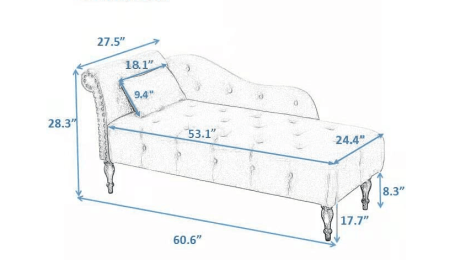 60.6" Velvet Chaise Lounge with Nailhead Trimmed and Buttons Tufted,Tufted Long Lounger with Solid Wood Legs and1 Pillow (Color: Blue)