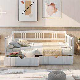 Full Size Daybed Wood Bed with Two Drawers (Color: White)