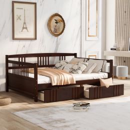 Full Size Daybed Wood Bed with Two Drawers (Color: Espresso)