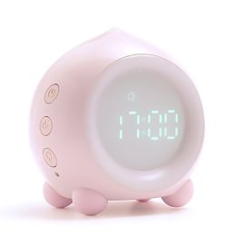 Digital Alarm Clock for Girls Boys with LED Wake Up Light,Kids Bedroom Bedside Peach Shaped Sunrise Simulator  Clock (Color: Pink)