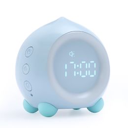 Digital Alarm Clock for Girls Boys with LED Wake Up Light,Kids Bedroom Bedside Peach Shaped Sunrise Simulator  Clock (Color: Blue)