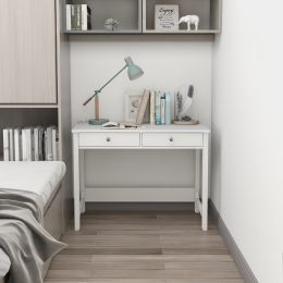 White Writing Desk with 2 Drawers Bedroom, Modern Wooden Den Classic Writing Desk for Adult/Student, Home Office, Dresser Makeup Dresser, Laptop Desk. (Color: White)