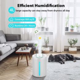 Humidifiers, Top Fill Cool Mist Humidifier for Bedroom Large Room Baby Home, Quiet Ultrasonic, Essential Oil Diffuser, UHM-JS02 4L, white (Color: White)