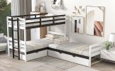 Twin Size L-Shaped Bunk Bed and Platform Bed with Trundle and Drawer(Expected Arrival Time:7.30)