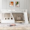 Twin over Full Bunk Bed with Twin Size Loft Bed with Desk and Slide,Full-Length Guardrail