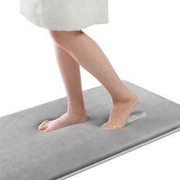 Small Memory Foam Bathroom Mats  Non Slip 0.7" Extra Thick Super Absorbent Bath Rugs Carpet Super Cozy Quick Dry Machine Wash (Color: Grey, size: 17 "X 47")