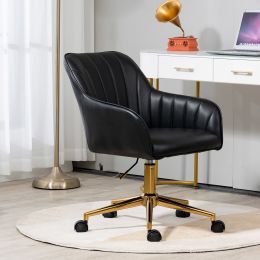 Modern Luxury High Quality Genuine Leather Office Chair with Adjustable 360Â° Swivel Height (Color: Black)