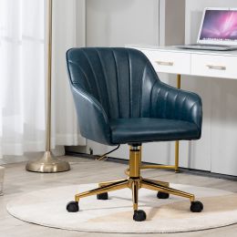 Modern Luxury High Quality Genuine Leather Office Chair with Adjustable 360Â° Swivel Height (Color: Navy)