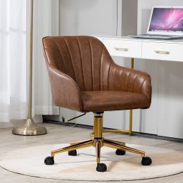 Modern Luxury High Quality Genuine Leather Office Chair with Adjustable 360Â° Swivel Height (Color: Brown)