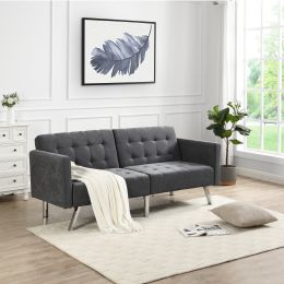 Sofa Bed Convertible Folding Dark Grey Lounge Couch Loveseat Sleeper Sofa Armrests Living Room Bedroom Apartment Reading Room (Color: Dark Gray)